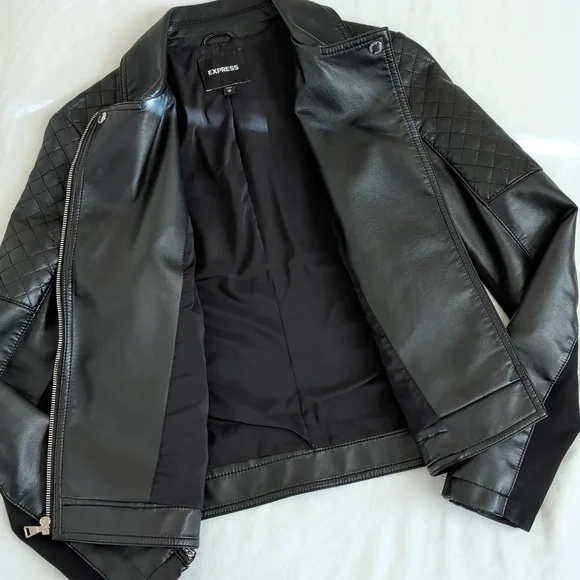 Express Quilted Moto Faux Leather Jacket - Picture 9 of 16